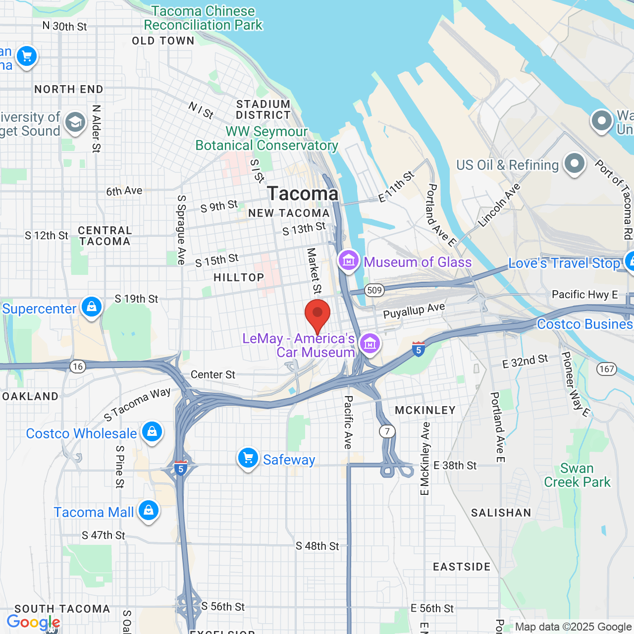 Google map image of our location in 2501 Fawcett Ave Tacoma, WA